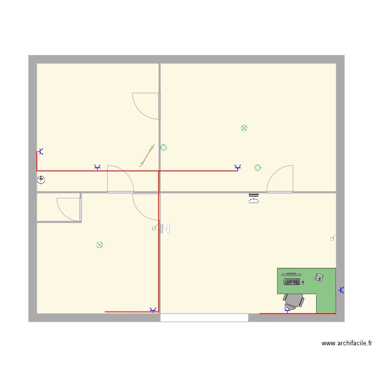 cours. Plan de 5 pièces et 69 m2