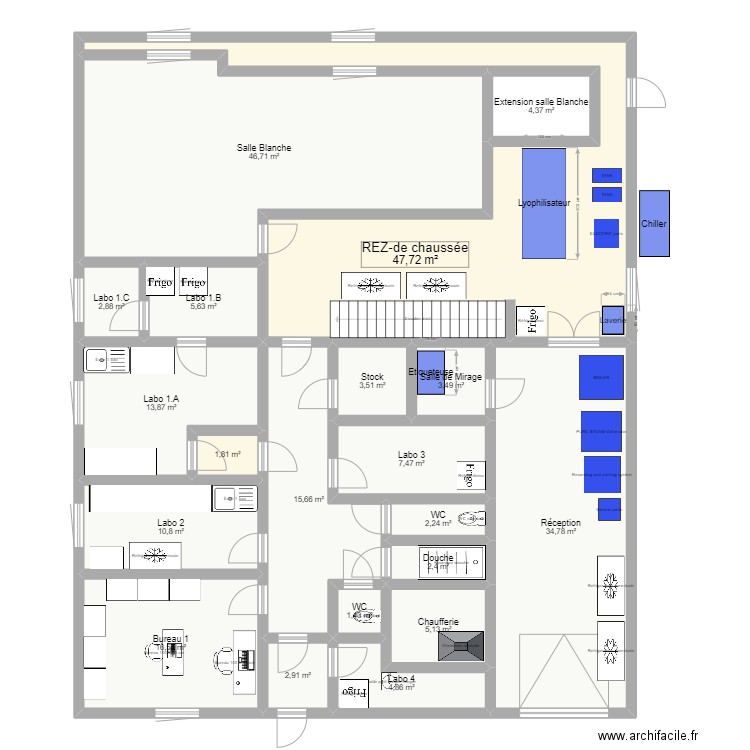 20230810 Reprobiol Ouffet niveau 0 Projet Lyo Filling . Plan de 20 pièces et 234 m2