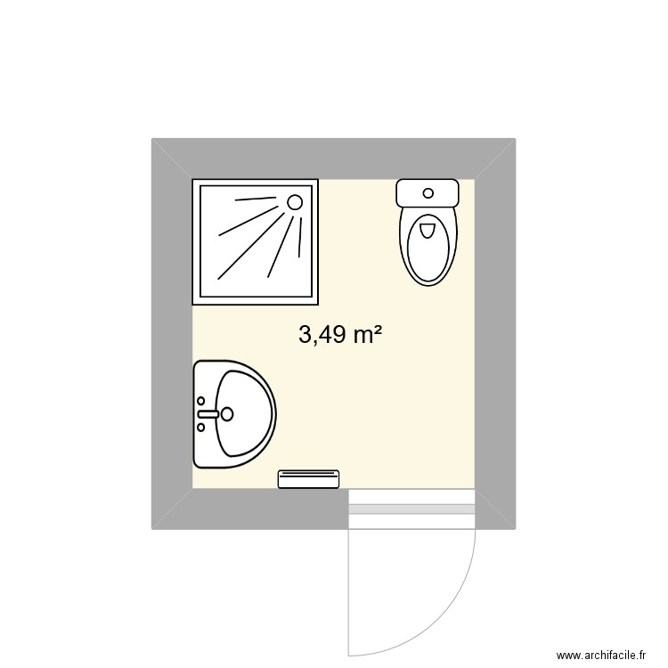 e33 salle de bain. Plan de 1 pièce et 3 m2