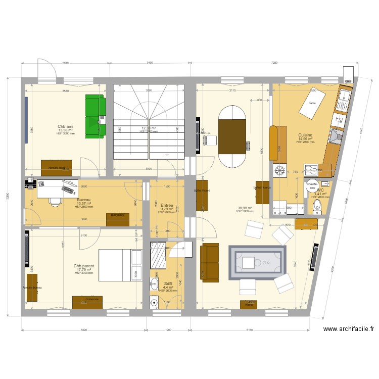 Etage+aile v1. Plan de 0 pièce et 0 m2