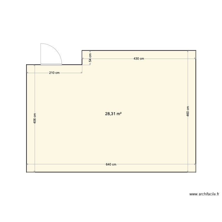 chambre. Plan de 1 pièce et 28 m2