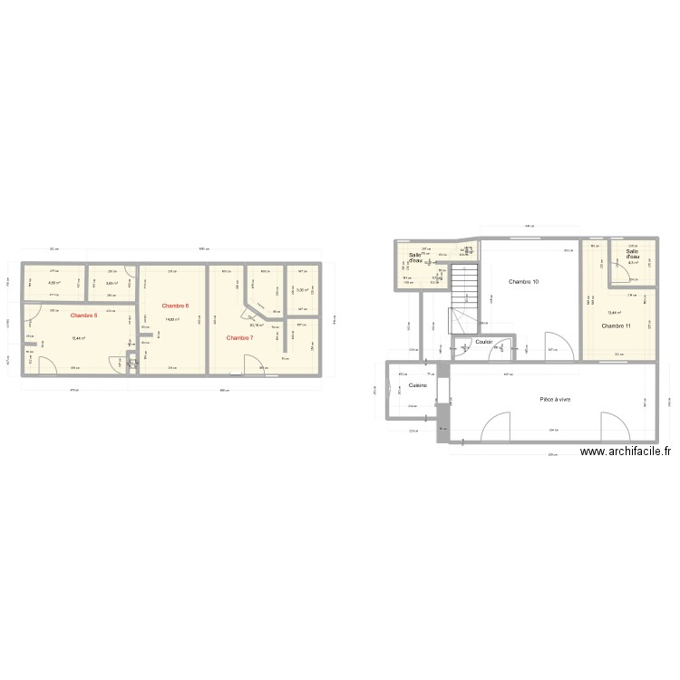 Chambre 5,6,7,10,11. Plan de 10 pièces et 86 m2