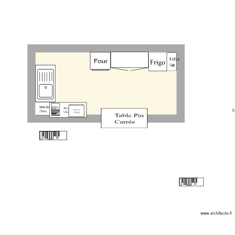 Cuisine PROVISOIRE. Plan de 1 pièce et 9 m2