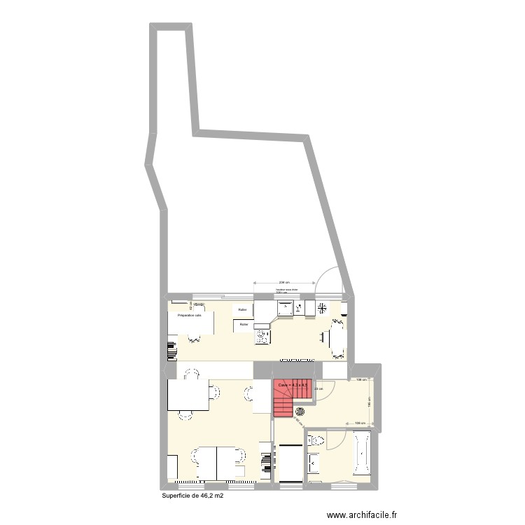 Maison Saultain. Plan de 6 pièces et 87 m2