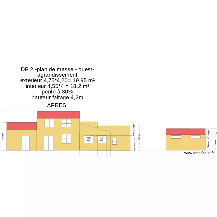 DP2- plan de masse -OUEST-  Local apr&egrave;s avec cotations. Plan de 