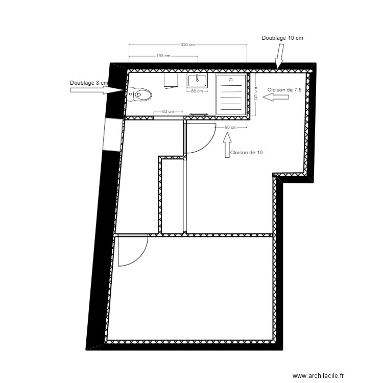 MARSON COTE SDB. Plan de 2 pièces et 34 m2