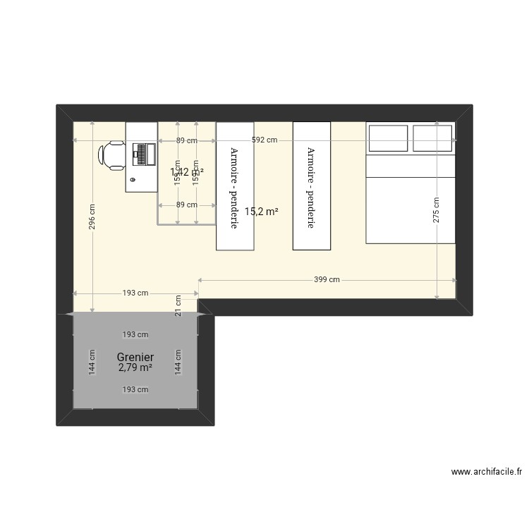 Cabane l parents bas. Plan de 6 pièces et 40 m2