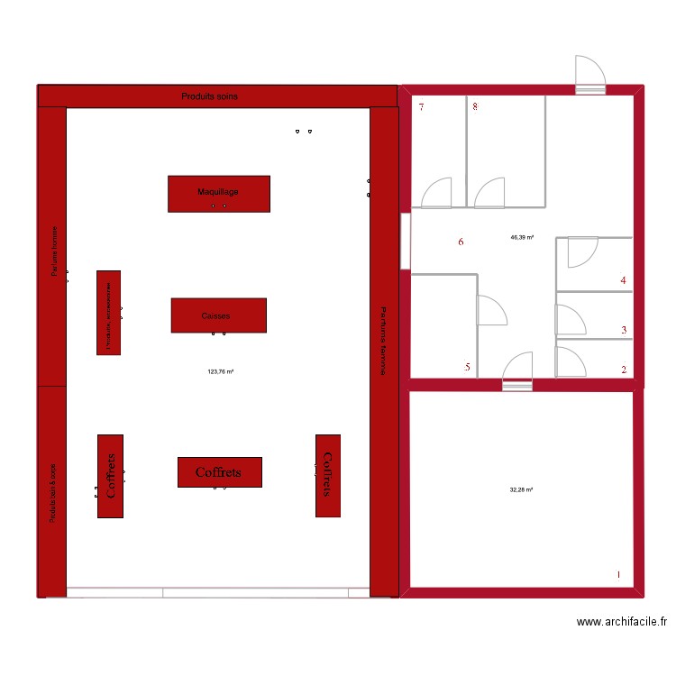 plan du magasin . Plan de 3 pièces et 202 m2