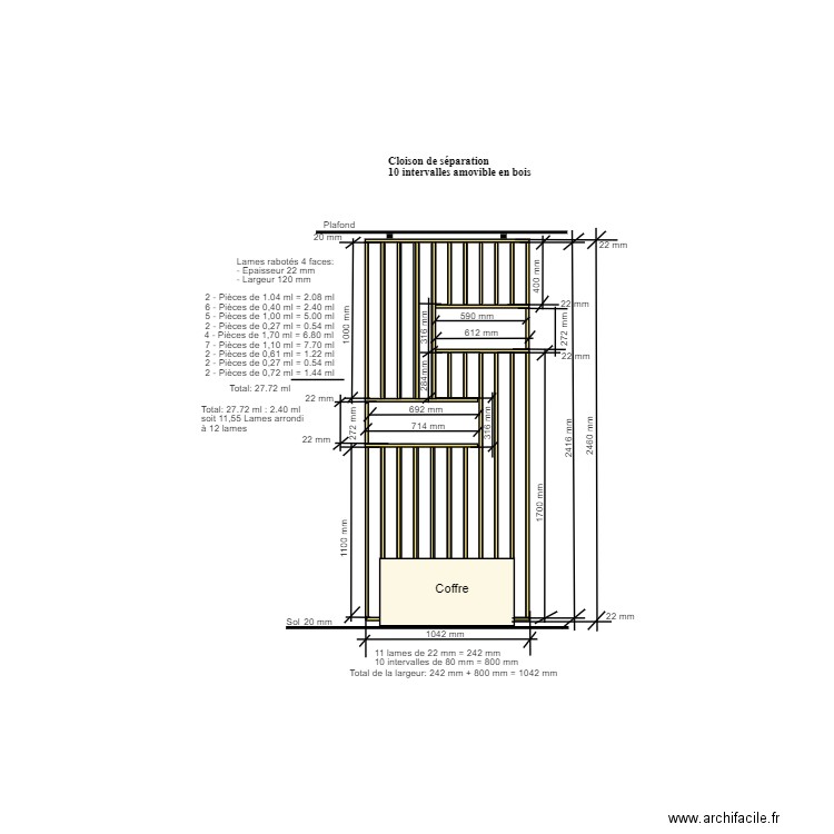 Séparation amovible 10 intervalles. Plan de 0 pièce et 0 m2