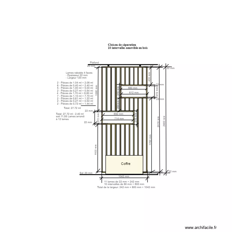 S&eacute;paration amovible 10 intervalles. Plan de 