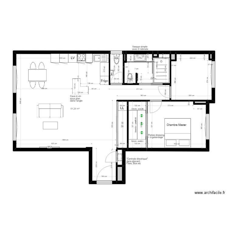 Cervantes meublé cuisine. Plan de 13 pièces et 87 m2