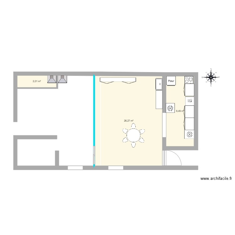 Patio Paellero avec veranda. Plan de 3 pièces et 37 m2