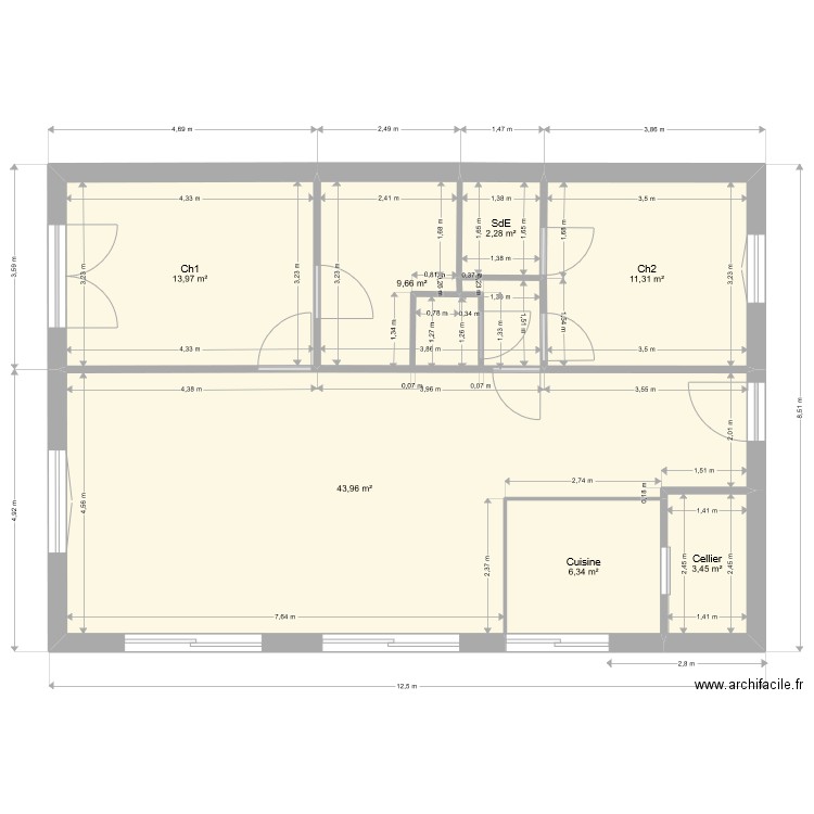 base mod. Plan de 7 pièces et 91 m2