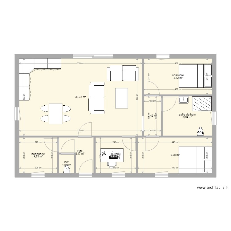 colyns 3 modules 40. Plan de 9 pièces et 75 m2