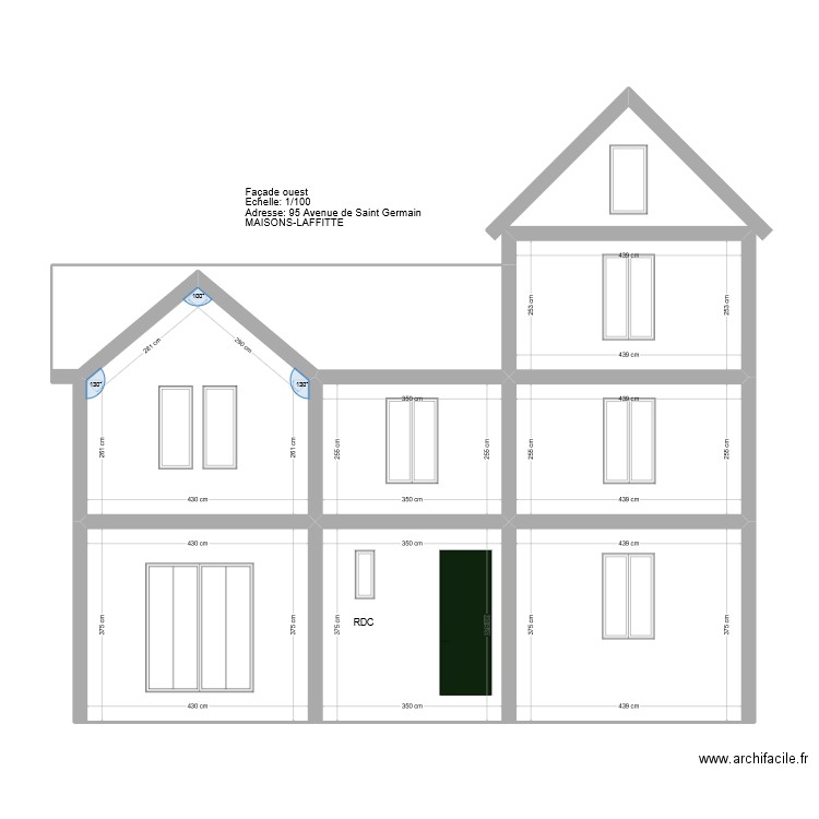 Facade ouest. Plan de 7 pièces et 92 m2