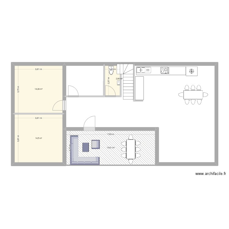 444444. Plan de 4 pièces et 51 m2