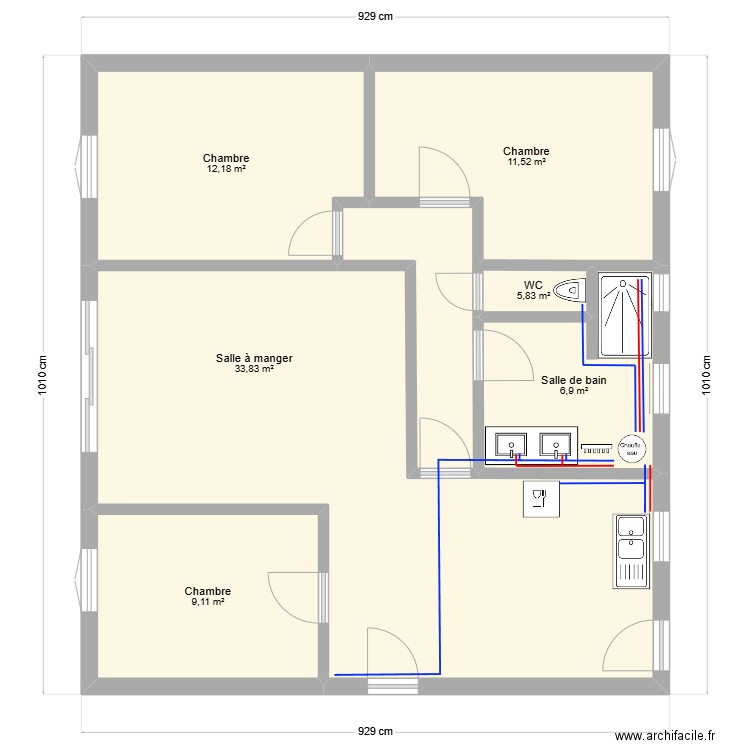 Plan origine Hélène PLOMBERIE. Plan de 6 pièces et 79 m2