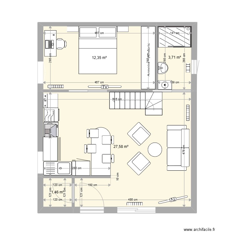 Arthez Lassalle. Plan de 7 pièces et 92 m2