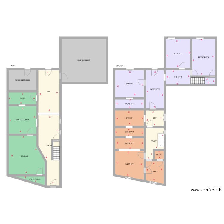 FOUCRAS APT 1 ET 2. Plan de 24 pièces et 238 m2