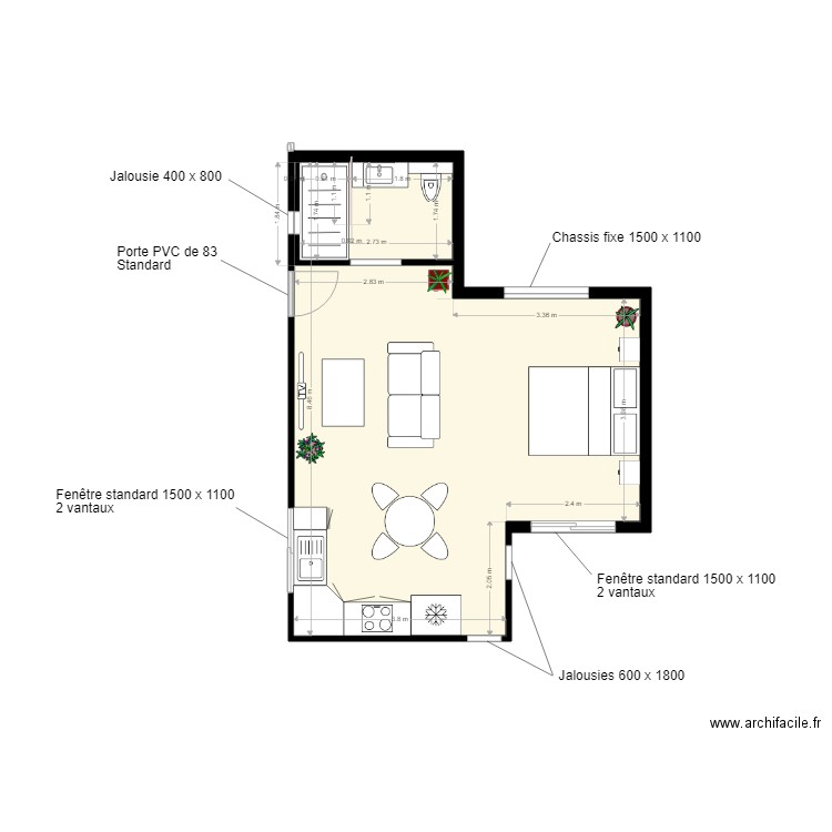 MILNE NEW. Plan de 2 pièces et 39 m2