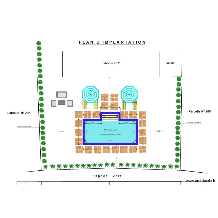 piscine1. Plan de 1 pièce et 23 m2