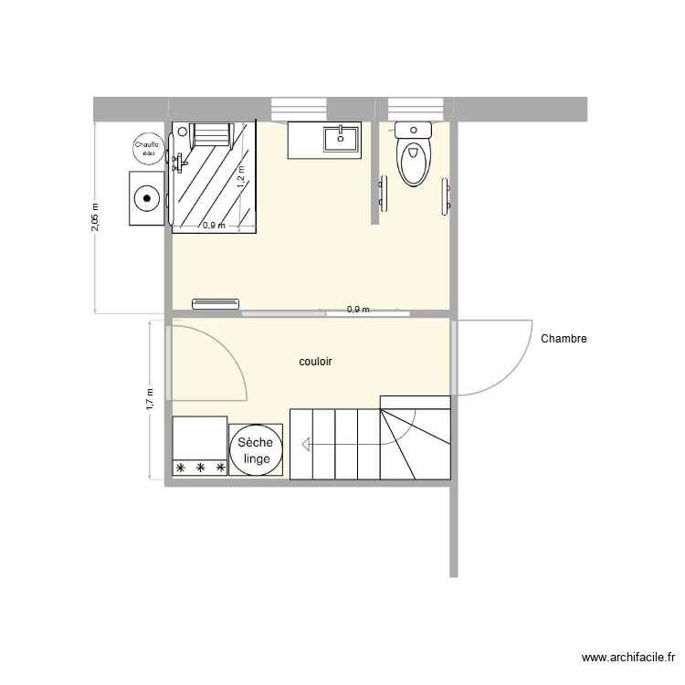 Fleuriot apr&egrave;s. Plan de 2  et 11 m²