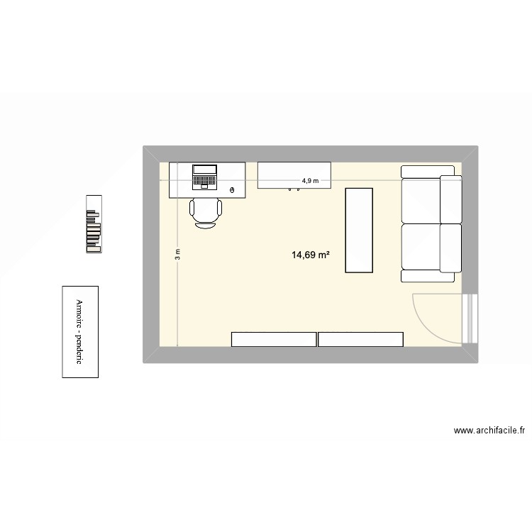 Chambre 1er - Projet. Plan de 1 pièce et 15 m2