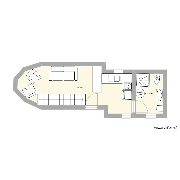 RDC EMPURIA. Plan de 2 pièces et 23 m2