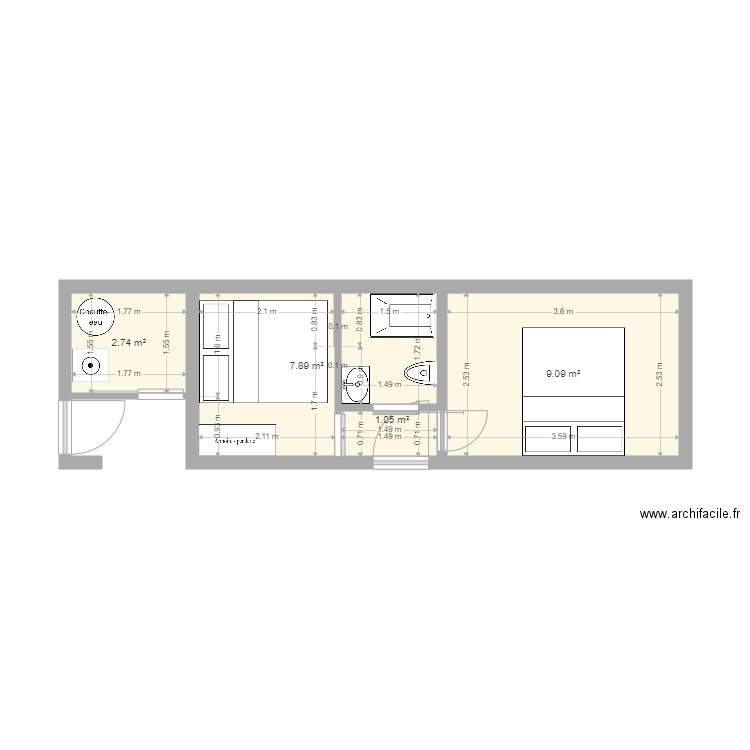 Maison ES haut 2. Plan de 4 pièces et 21 m2