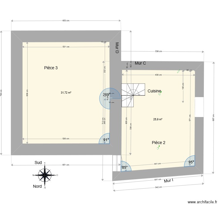 2022 08 La Croix Grand-Fougeray grenier. Plan de 2 pièces et 58 m2