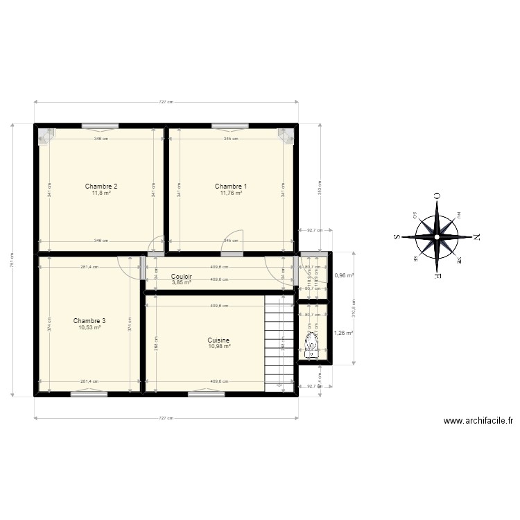 PLAN ORIGINAL RDC . Plan de 7 pièces et 51 m2