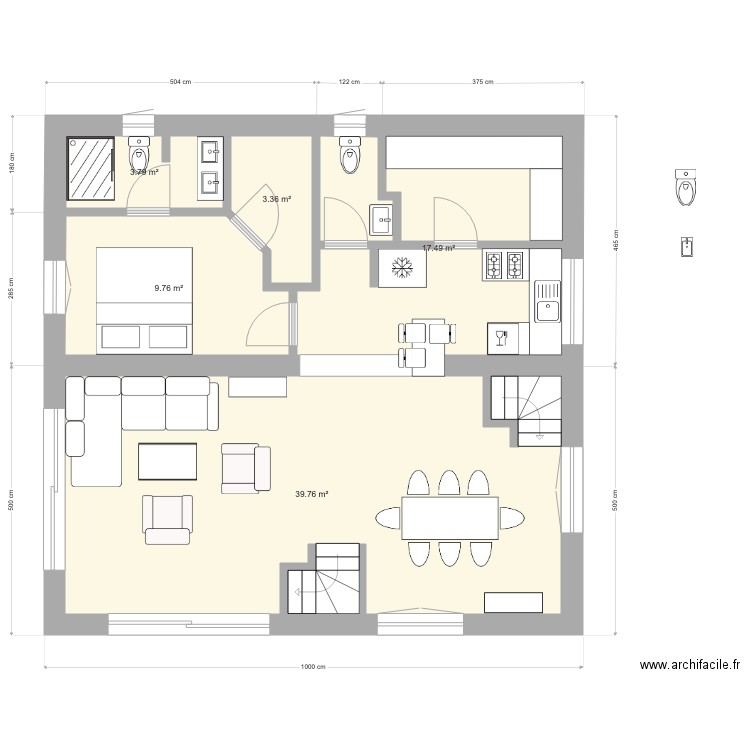 new. Plan de 5 pièces et 74 m2