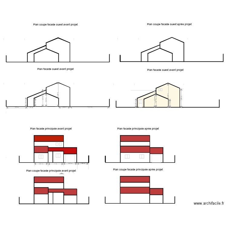 plan de coupe facade principale avant projet. Plan de 0 pièce et 0 m2