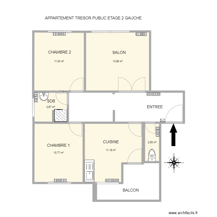 appart 1 TP. Plan de 6 pièces et 53 m2