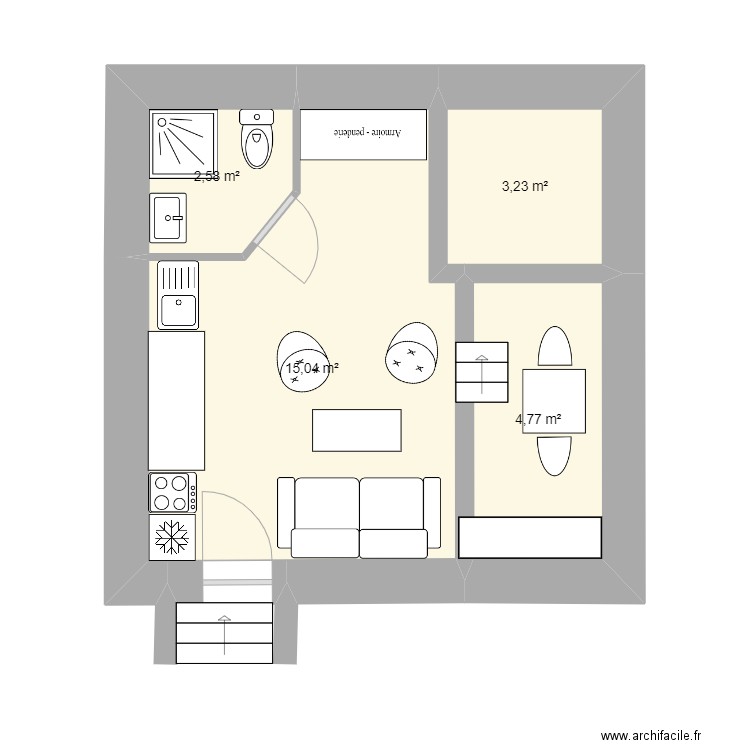 Chai  LM. Plan de 4 pièces et 26 m2