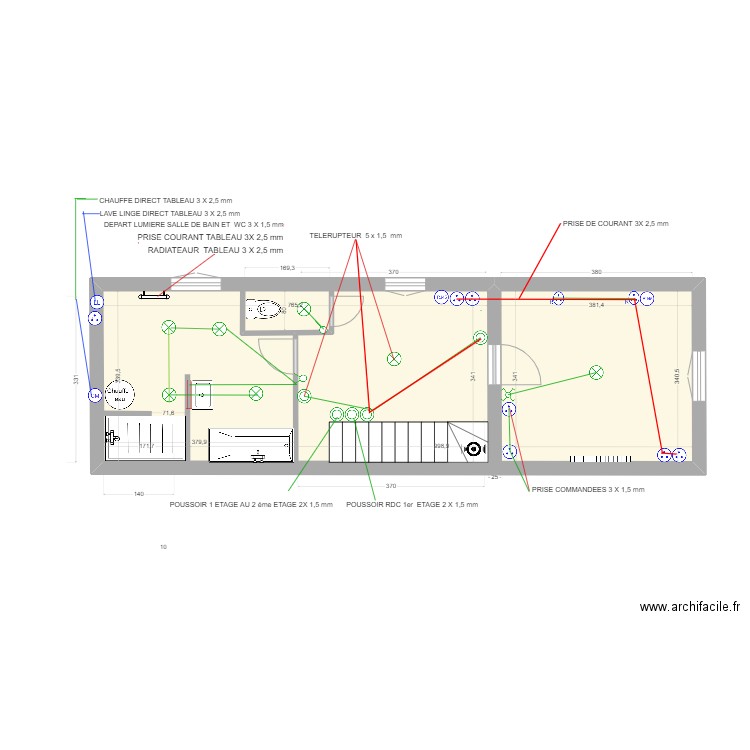 plan plomberie. Plan de 1 pièce et 39 m2