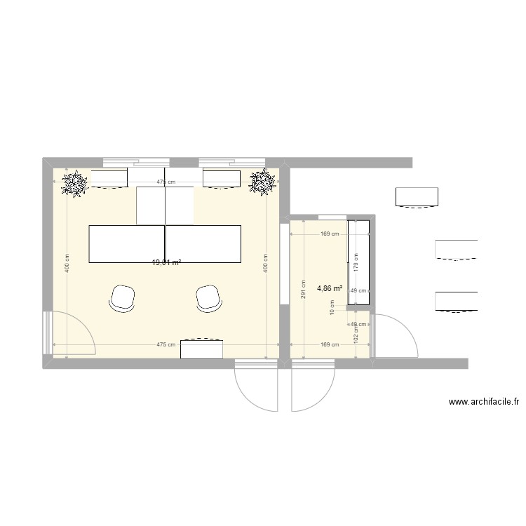 Bureau Mireille V2. Plan de 2 pièces et 24 m2