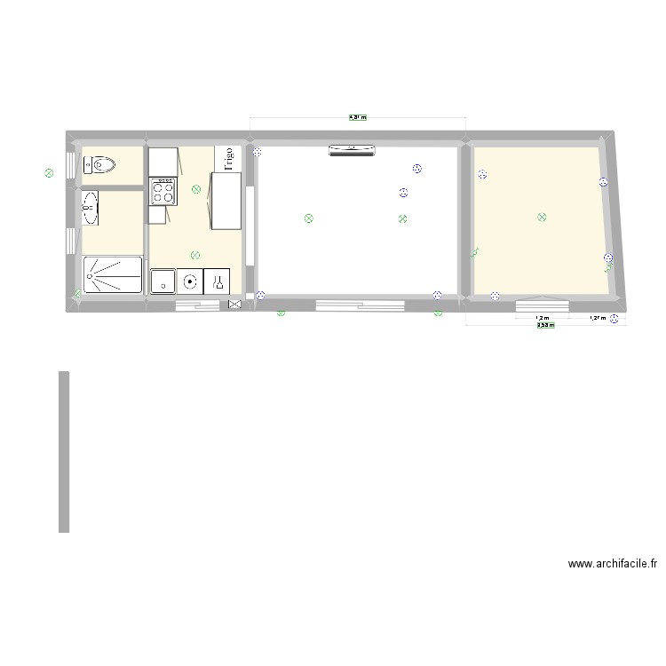 Plan Sylvain 3. Plan de 20 pièces et 22 m2