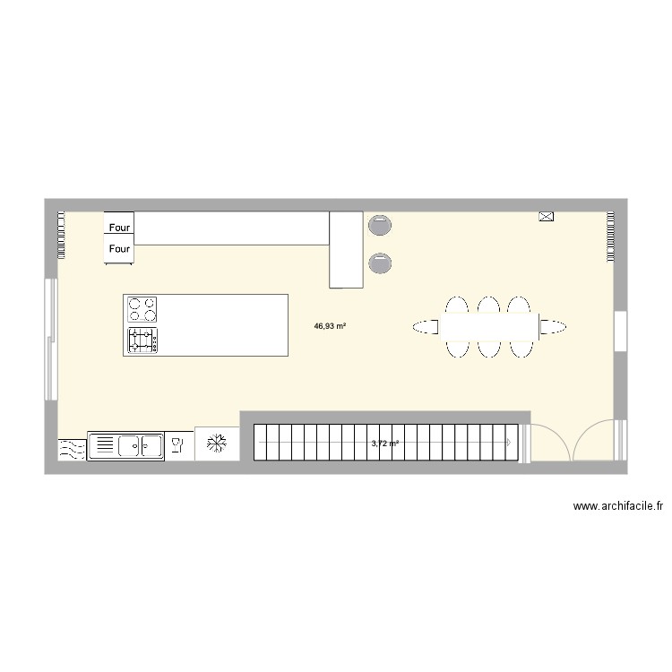 cuisine elle a manger. Plan de 2 pièces et 51 m2