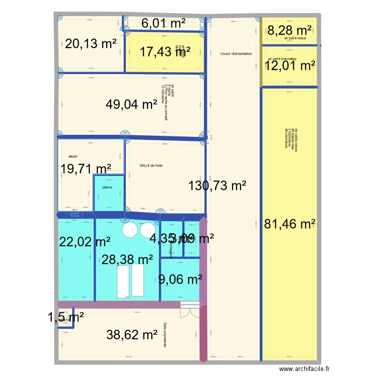 batiment agricole. Plan de 16 pièces et 452 m2