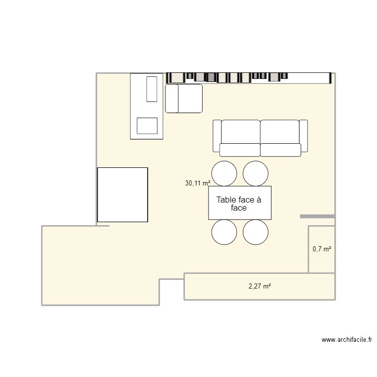 Salon Clichy. Plan de 3 pièces et 33 m2