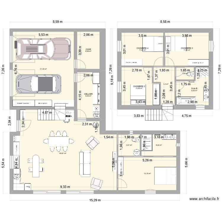 maison 2. Plan de 13 pièces et 189 m2