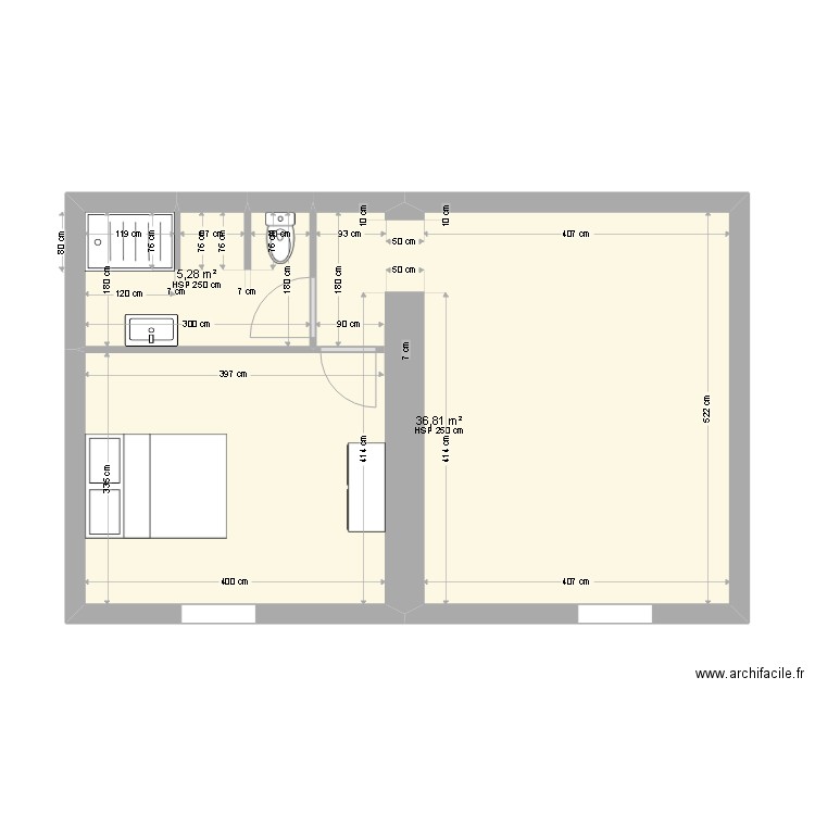 ROCLE. Plan de 2 pièces et 42 m2