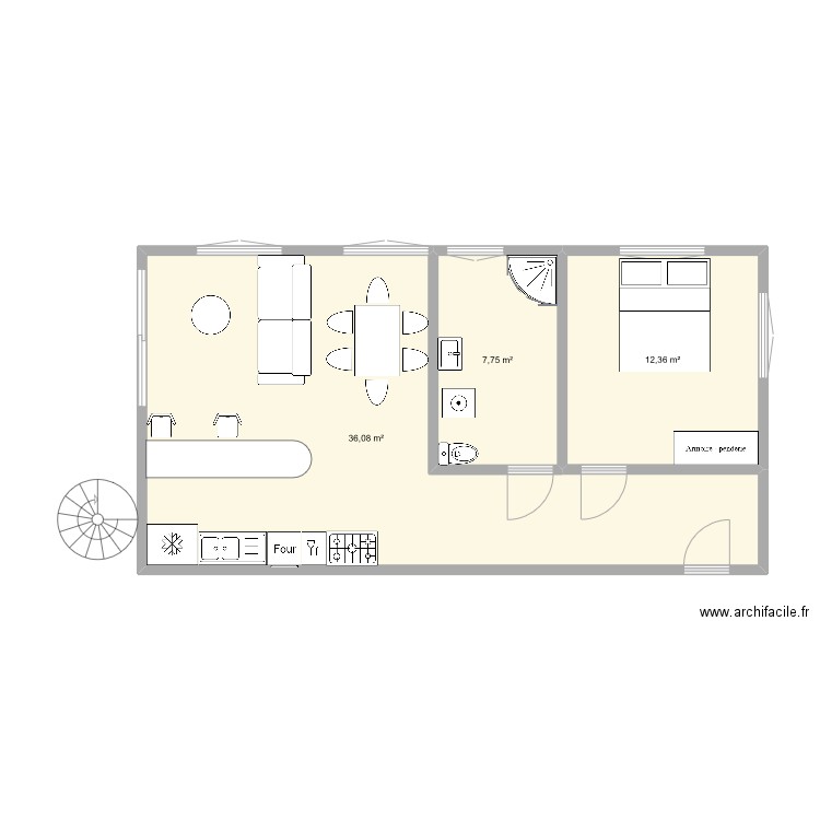 ext. Plan de 3 pièces et 56 m2