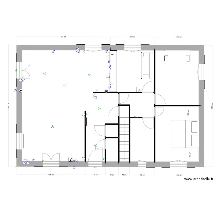 longes elec. Plan de 9 pièces et 100 m2