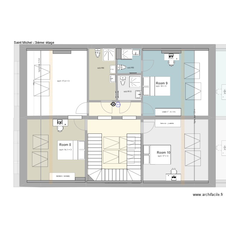 Saint Michel 71 version 10 chambres. Plan de 47 pièces et 646 m2