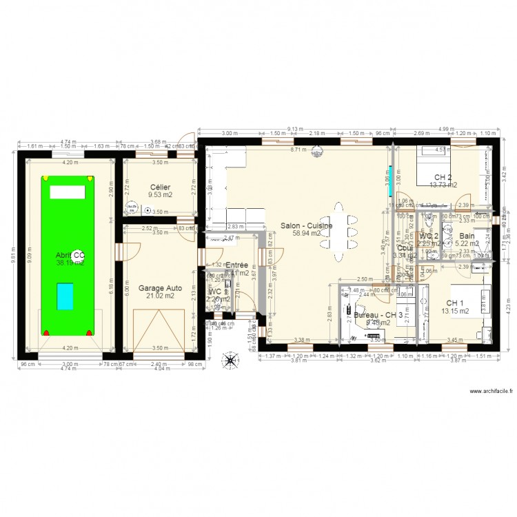 Projet Phil 01 Int Meublé et Abrit CC. Plan de 0 pièce et 0 m2