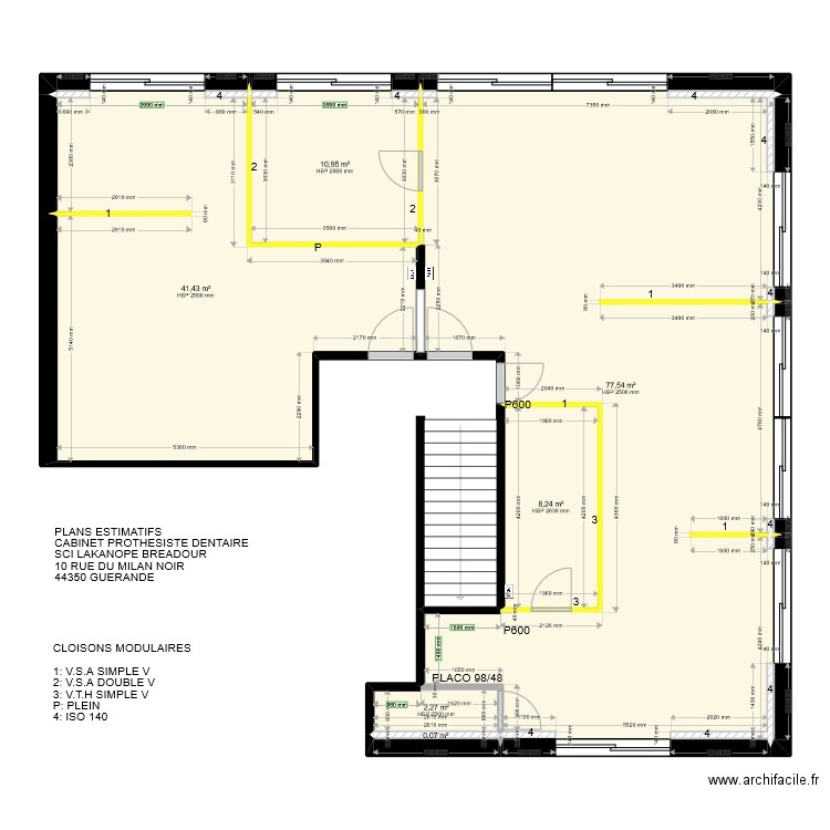 PLANS CAB PROTHESISTE DENTAIRE. Plan de 6 pièces et 141 m2