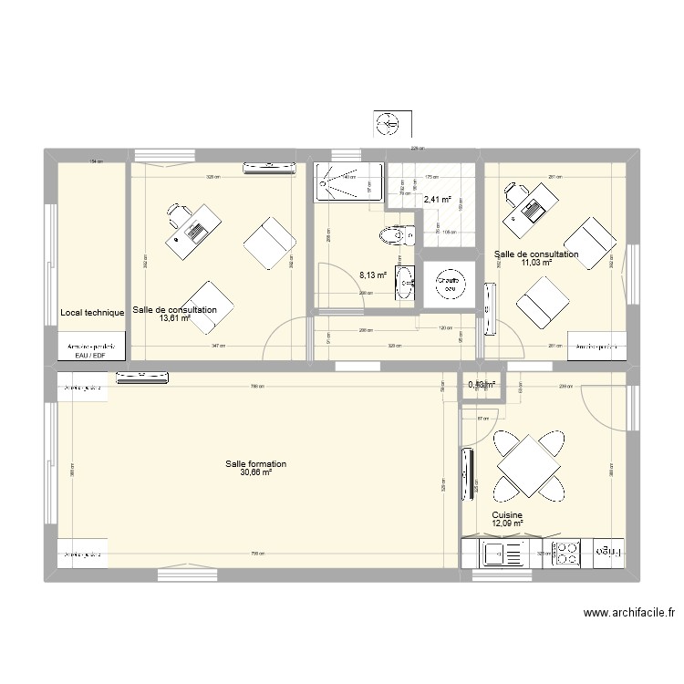 5 Voile. rdc projet salle formation. Plan de 9 pièces et 85 m2