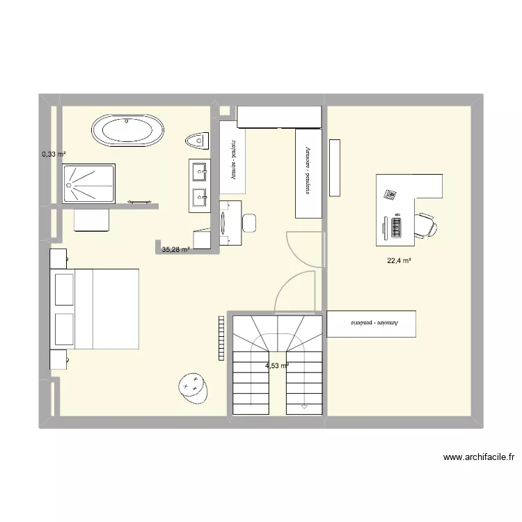 Combles. Plan de 4 pièces et 63 m²